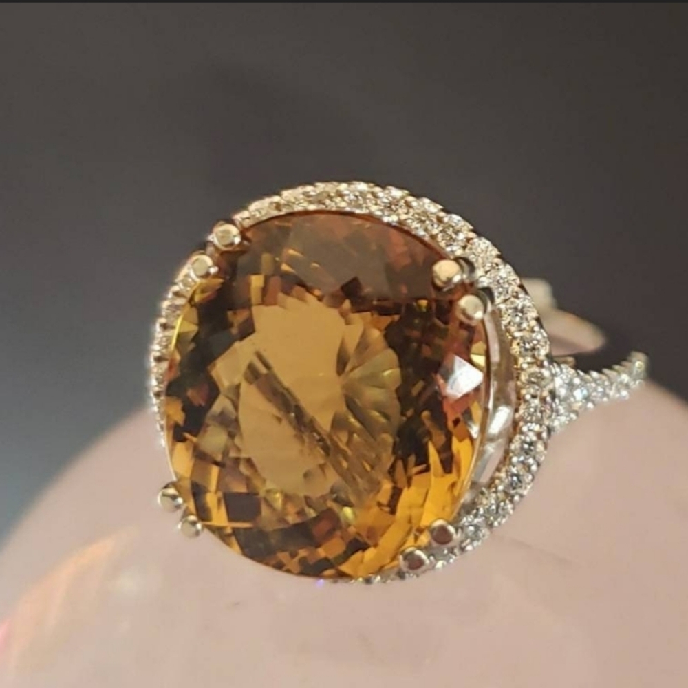 Aquamarine Ring 14K GOLD 15.17ctw Diamond  Engagement Ring